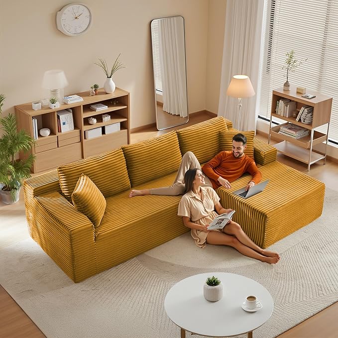 105" Sectional Couches for Living Room Cloud Couch Sofa with L-Shape Upholstered Boneless Couchs Modern Modular Sectional Couch with Chaise (Yellow, 105" W+Right Facing Chaise+2Seaters)