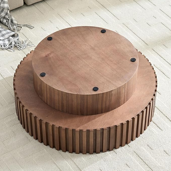 31.49'' Round Coffee Table with Storage Small Coffee Table for Apartment, Modern Living Room Coffee Table with Sturdy Pedestal (Walnut, Ø31.49 x 13.77 with Storage)