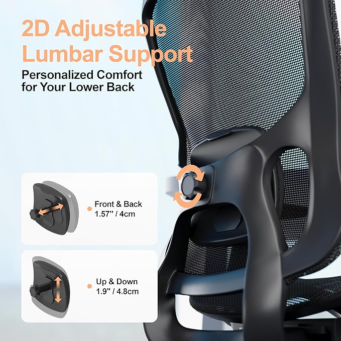 Office Chair Ergonomic Desk Chair, 350 LBS Mesh Office Chair with Lumbar Support, Comfy Desk Chair with Wheels, Big and Tall Chair for Study Work Gaming (04black)