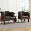 DREAMSIDEA Accent Chair, Upholstered Faux Leather Barrel Chair with Nailed Trim, Comfy Club Armchair for Reading Living Room Bedroom Waiting Room (Chocolate, Set of 2)