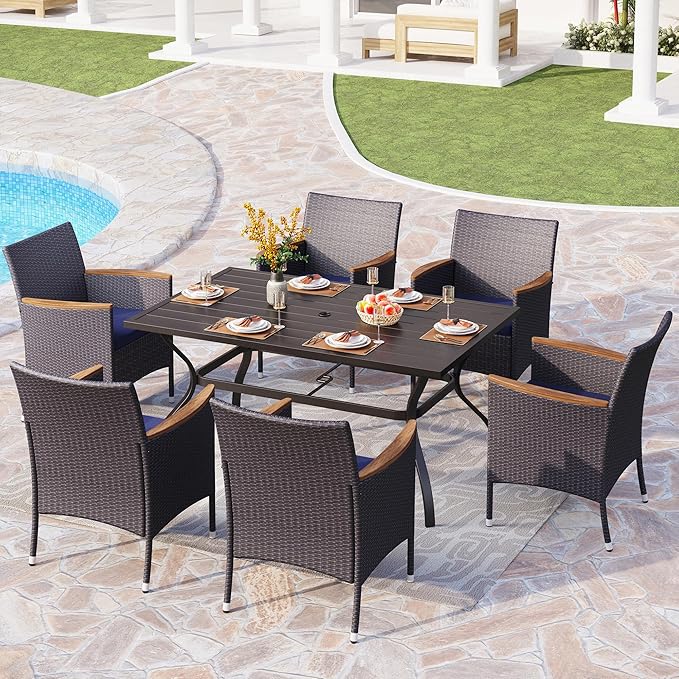 PHI VILLA Outdoor Rattan Dining Chairs Set of 6, Patio Wicker Dining Arnchairs with Removable Cushions for Backyard, Bistro, Garden, Porch