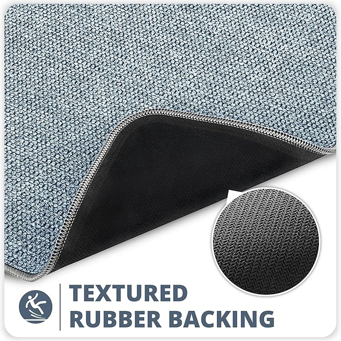 Bosap Bathroom Rugs Set 2 Pieces,Thin Bathroom Mats,Toilet Rugs,Quick Dry,Non-Slip,Machine Washable,Low Pile,Absorbent Bath Mats,Shower,Sink,Home Decor Accessories.Blue,1'5"x2'3"+1'8"x2" U Shape