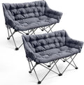 EVER ADVANCED Double Camping Chair for Adults, Padded Folding Camping Love Seat Bench with Side Pocket Portable Camping Couch, 2 Person Heavy Duty Outdoor Chair with Cushion,Support 600lbs, 2Pack