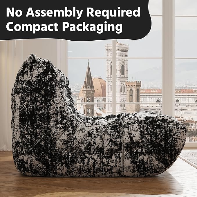 Bean Bag Chair, Fireside Chair, Large Bean Bag Chair for Adults, Bean Bag Chairs for Teens with High-Resilience Foam, Non-Slip Base Floor Lounge Sofa,Living Room (Cross White-Black, Loveseat)