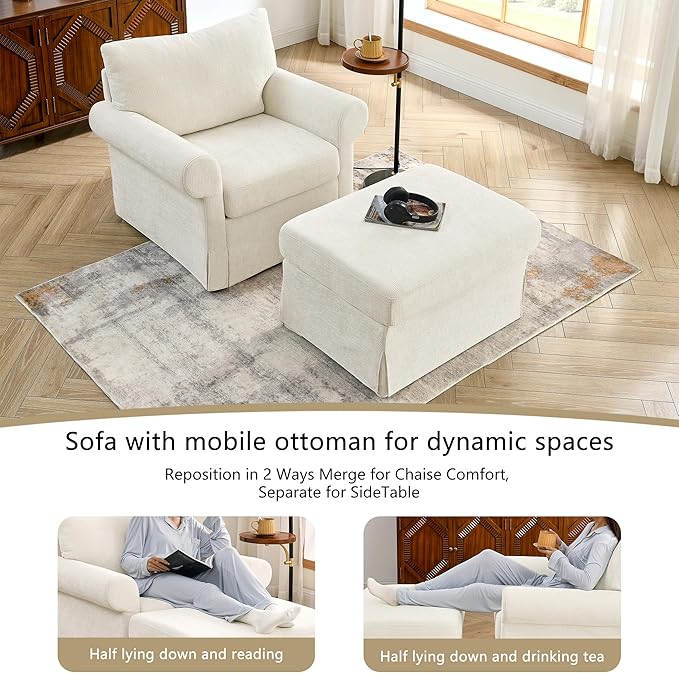 35.82" Accent Chair with Ottoman Set,Upholstered Living Room Chairs for Reading Chair with Chaise Lounge Chairs Indoor, Comfortable Armchair for Bedroom (Beige, 35.82")