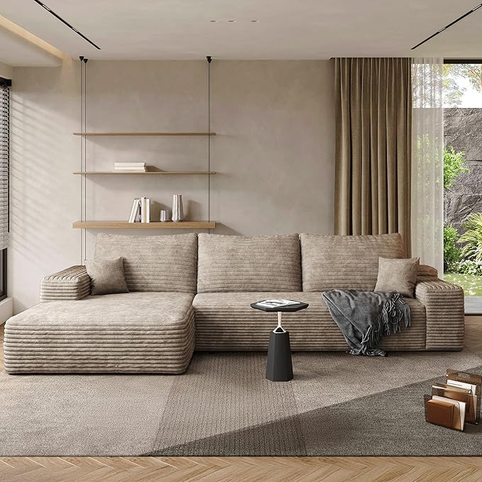 AUGOP 108" Sectional Couches for Living Room Modern Modular Sofa with L-Shape Couchs Upholstered Boneless Couch Deep Seat Sectional Couch with Chaise (Camel, Left Facing Chaise+2Seaters)