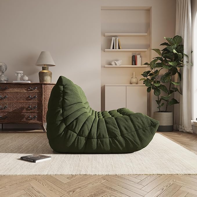 Bean Bag Chair, Oversized Bean Bag Chair for Living Room, Fireside Chair for Adults with Memory Foam Filled, Big Accent Lounge Floor Sofa for Reading, Relax, No Assembly Required. (Green 3-Seater)