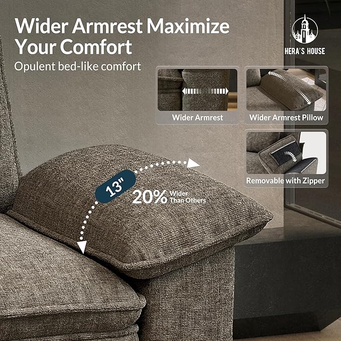 HERA'S HOUSE 3 Pieces Modular Sectional Sofa Sets, Oversized Couch Set with Loveseats, Comfy Cloud Couches with Throw Pillows, 7-Seater Deep Seat Sofa for Living Room, Chenille Ash