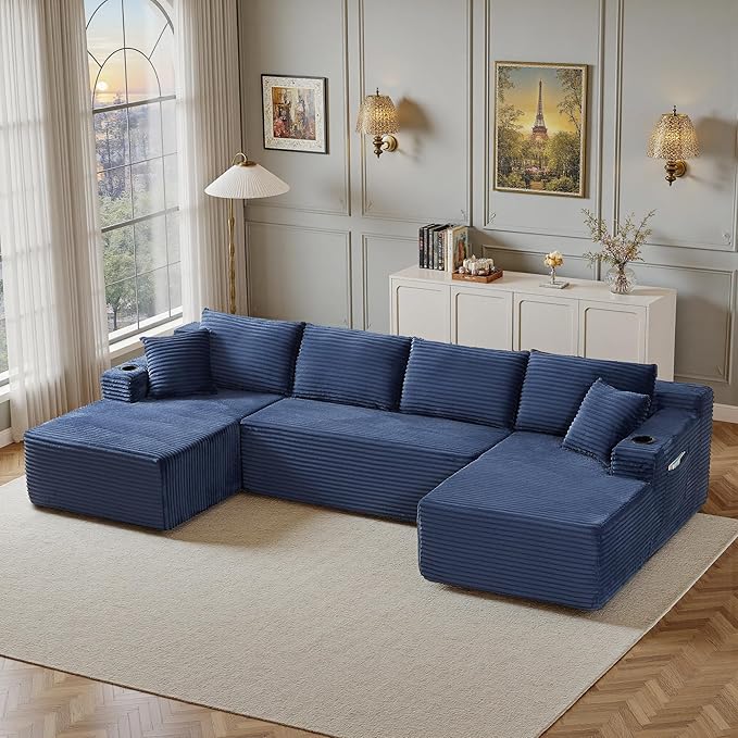 133" Sectional Couches for Living Room Cloud Couch Sofa with L-Shape Upholstered Boneless Couchs Modern Modular Sectional Couch with Chaise (Bule, 133" W+U Facing Chaise)