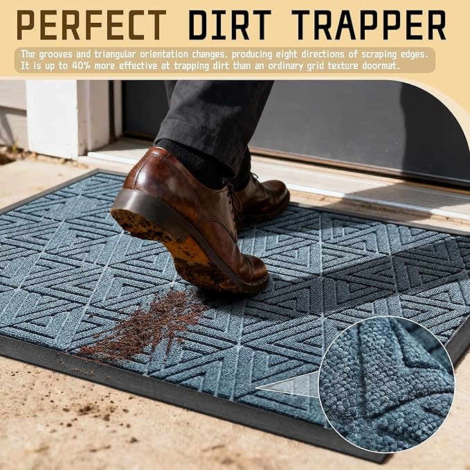 Yimobra Large Door Mat 36x24, All-Weather Waterproof Non-Slip Welcome Matt Outdoor, Heavy Duty Non Slip Doormat for Entryway for Patio and Garage Indoor, Easy Clean, Mix Blue
