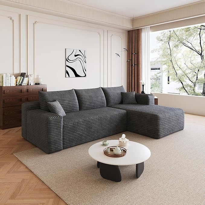 AUGOP 96" Sectional Couches for Living Room Modern Modular Sofa with L-Shape Couchs Upholstered Boneless Couch Deep Seat Sectional Couch with Chaise (Dark Grey, 96" Right Facing Chaise+2Seaters)