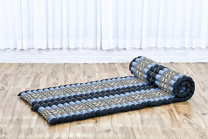 Leewadee - Foldable Floor Mattress - Japanese Roll Up Futon -Trifold Tatami Mat- Guest Floor Bed - Camping Mattress - Thai Massage Mat, Kapok Filled, 75 x 28 inches, Blue