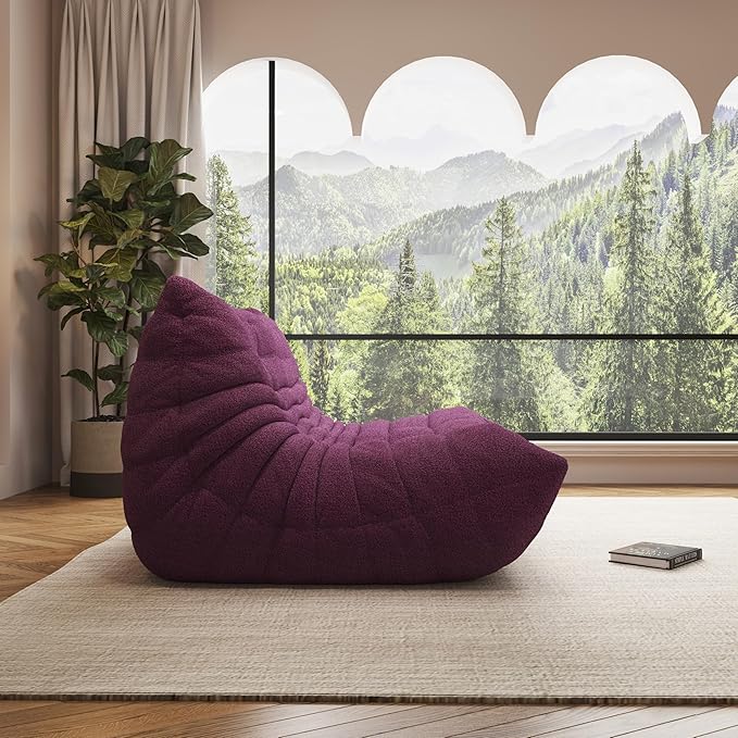 Bean Bag Chair, Oversized Loveseat Fireside Chair for Adults, 2 Seater with Memory Foam Filled, Lazy Sofa Lounge Floor Sofa for Living Room, Bedroom, Office, No Assembly Required. (Purple)