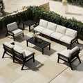 Patio Kingdom Patio Furniture Set 8 Seats, 4-Seater and 2-Seater Outdoor Sofas with Beige Washable Thick Cushions, Patio Conversation Sets for Lawn, Garden, Porch, Balcony, Deck (Black Frame)