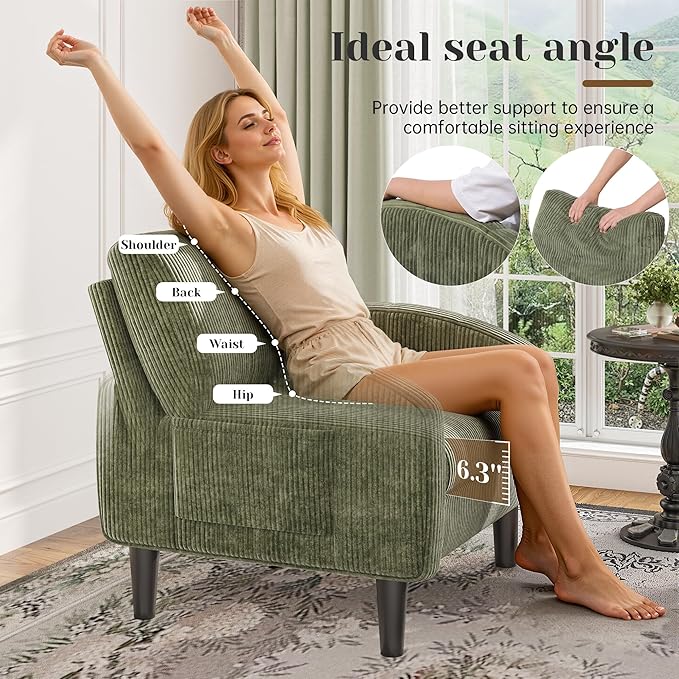 Accent Chair Set of 2, Comfy Mid Century Modern Reading Chair with Side Pockets,Comfy Living Room Chair for Bedroom,Upholstered Armchair for Office, Apartment, Small Room,Green