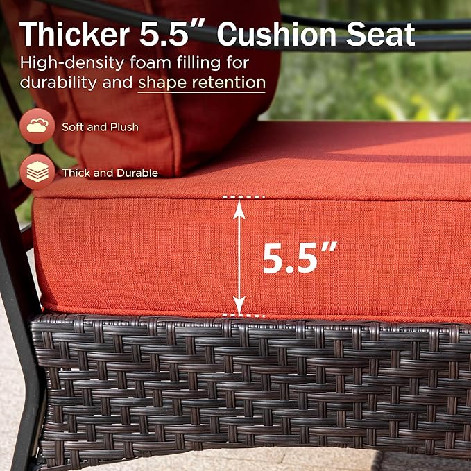 PHI VILLA Outdoor Wicker Chairs Sofa of 2, All Weather High Back Rattan Chairs 2 Seats with Comfy Cushions for Porch Deck