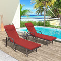 Trumbeak Patio Chaise Lounge Set 3 Pieces Pool Lounge Chairs,Cushioned Outdoor Folding Lounge Chair w/Arm and Rattan Adjustable Backrest for Poolside Porch,Folding Table Included,Red