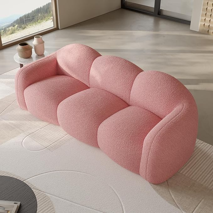 JACH Small Minimalist Sofa for Apartment, Modern Comfy Upholstered Sofas, Boneless Leisure Couches, 3-Seater Cloud Couch for Living Room Bedroom, Small Space (Pink, No Assembly Required)