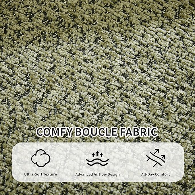 Opiesit 124" Oversized Boneless Couches for Living Room, Sectional Curved Sofa with 7 Pillows, L-Shape Boneless Couch with Deep Seat, High-Density Memory Foam, No Assembly Required, Chenille (Green)