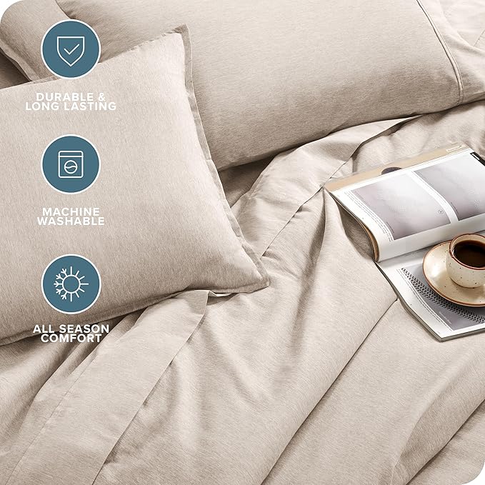 Bare Home Bed-in-A-Bag 7 Piece Comforter & Sheet Set - Full - Goose Down Alternative - Ultra-Soft 1800 Premium - Bed Set - Cationic (Full, Heathered Pebble)