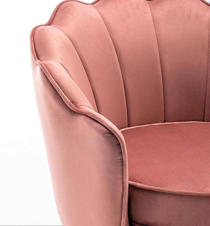 Container Furniture Direct Velvet Barrel Accent Chair with Scalloped Silhouette and Gold Metal Legs, Decorative Piece Suitable for Traditional, Modern, and Contemporary Spaces, Rose