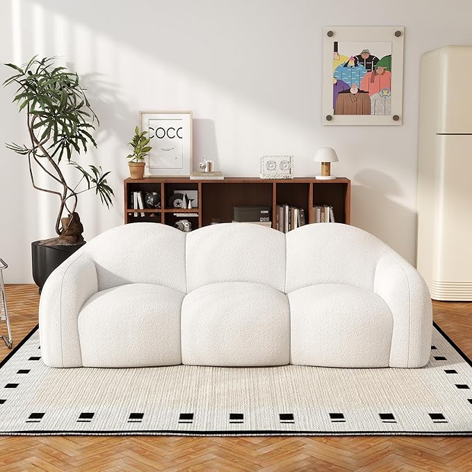 JACH 3-Seater Minimalist Sofa for Apartment, Modern Comfy Upholstered Floor Sofas, Boneless Leisure Couches, Small Cloud Couch for Living Room, Small Space (White, No Assembly Required)