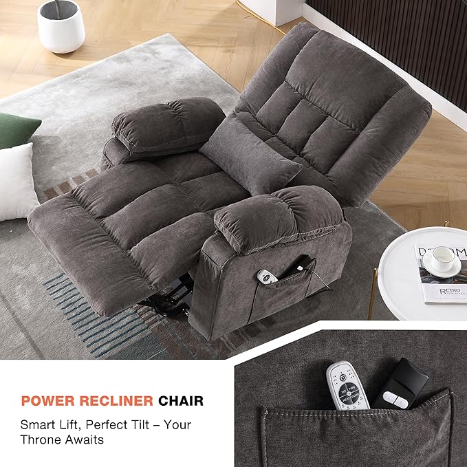 Power Lift Recliner Chair for Elderly with Vibration Massage and Lumbar Heating, Electric Lift Recliner Single Sofa with Side Pocket and USB Charge Port for Living Room