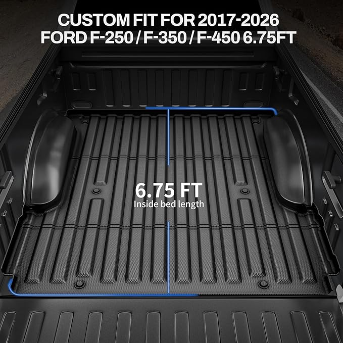 OEDRO Truck Bed Mat Fit for 2017-2025 2026 Ford F250/F350/F450 (6.75ft,81.9" Bed), TPE All Weather Ford F250 6.75FT Heavy Duty Pickup Bed Liner Accessories, Black