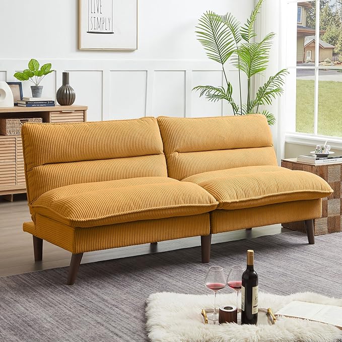 Futon Sofa Bed, 72" Small Couches for Small Spaces, Folding Love Seat Couch with Adjustable Back, Convertible Upholstered Sleeper Sofas for Living Room, Office, Apartment