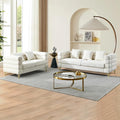 mikibama Luxury Teddy Sofa Set for Living Room, Modern Decor Furniture Sectional Sofa, 3 Seater Couch and Loveseat with 5 Pillows for Apartment, Office, Hall (White)