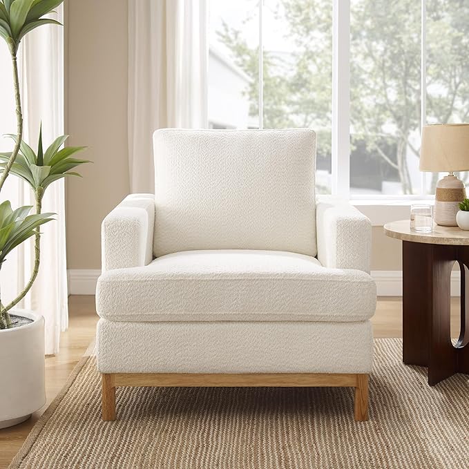 VANOMi Oversized Accent Chair, Mid Century Modern Upholstered Armchair for Living Room, Comfy Chair for Bedroom Reading Chair, Single Sofa for Small Space with Rubberwood Base