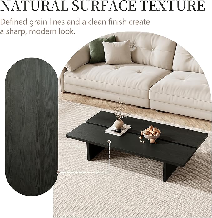 FHKJ 47.2" Modern Coffee Table for Living Room, Black Coffee Table Wood Living Room Table Rectangular Center Table Tea Table for Home Office