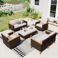 Sophia & William Patio Furniture Set with Swivel Chairs, 8 Piece Outdoor Wicker Sectional Furniture Modular Sofa Couch, Conversation Set for Deck Backyard Lawn, Beige