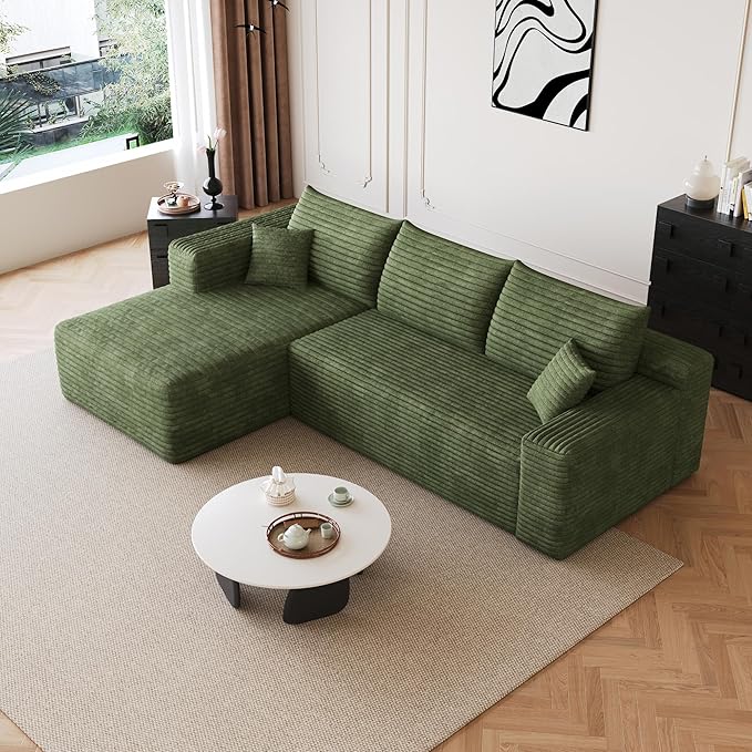 AUGOP 96" Sectional Couches for Living Room Modern Modular Sofa with L-Shape Couchs Upholstered Boneless Couch Deep Seat Sectional Couch with Chaise (Green, 96" Left Facing Chaise+2Seaters)