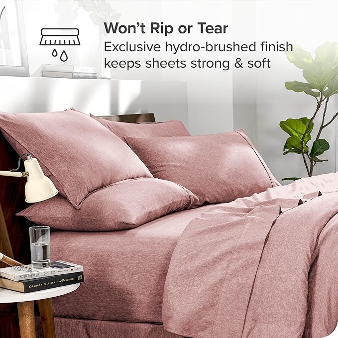 Bare Home Bed-in-A-Bag 7 Piece Comforter & Sheet Set - Full - Goose Down Alternative - Ultra-Soft 1800 Premium - Bed Set - Cationic (Full, Heathered Rosewood)