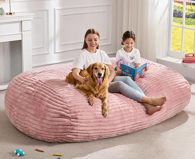 Hobestluk 6FT Bean Bag Chairs Adult Bean Bag with Portable Handle Comfy Large Bean Bag Lounge Chair with Removable Cover for Living Room Bedroom (Stripe Pink, 6FT)