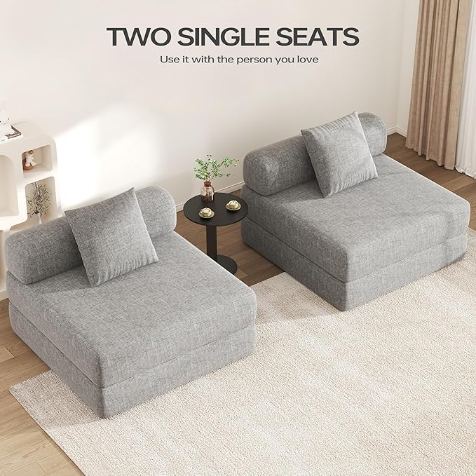 DURASPACE 39.2'' Folding Sofa Bed, Floor Foldable Futon with Memory Foam, Convertible Sleeper Chair with Back Support for Living Room (Chenille Gray)