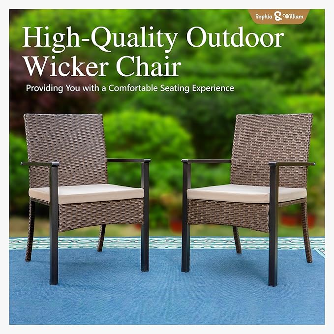 Sophia & William Patio Chairs Set of 8, 8 Pcs Lightweight Rattan Outdoor Dining Chairs, All-Weather Wicker Dining Chairs with Comfortable Seating