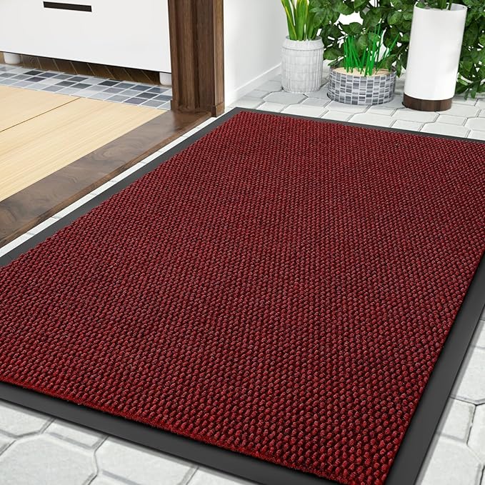 Yimobra Doormat Outdoor Indoor Entrance 36 x 24, All-Season All-Weather Front Door Mat, 100% Waterproof Welcome Matt for Floor Garage Outside Entry, Stain and Fade Resistant,Black Red