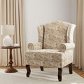 DREAMSIDEA Accent Chair, High Back Upholstered Armchair with High Resilience Sponge & Wood Legs, Mid-Century Modern Comfy Single Sofa Reading Chairs for Living Room, Bedroom (Floral Sand, Set of 1)