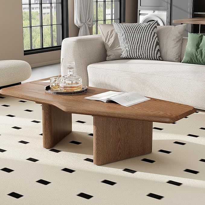 Modern Coffee Table, Small Coffee Tables for Living Room Wood Top Wooden Center Wooden Table Farmhouse Mid-Century Unique Easy Assembly for Living Room & Bedroom,Office, 47.2" W x13.8 H
