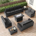 LayinSun 13 Pieces Patio Furniture Set with Fire Pit Table, Black Rattan Modular Sectional Patio Conversation Sofa Set