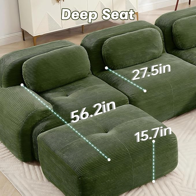 SoarFlash 81" Loveseat Sofa, Comfy Deep Seat, No Assembly, Sofa in a Box, Modern Small Couch with Plush Corduroy Fabric for Living Room, Bedroom, Apartment, Home Office, Green