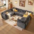 CAODOC Large 8 Seat Modular Sectional Sofa with Ottoman Seat Corduroy Sleeper Sectional Sofa Bed Oversized Convertible Modular Couch for Living Room