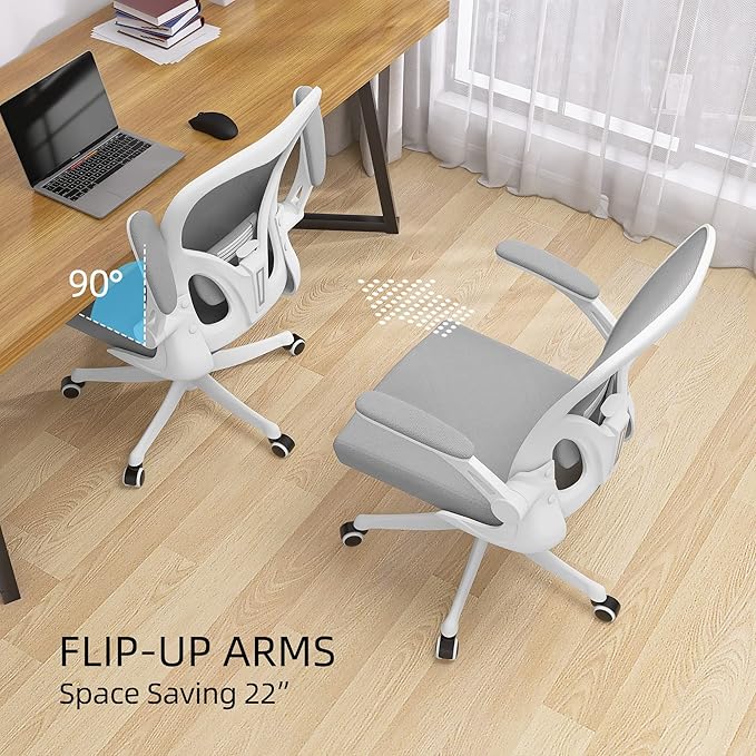 Monhey Office Chair Ergonomic Desk Chair with Lumbar Support&Headrest&Flip-up Arms Height Adjustable Rocking Swivel Computer Chair Multi-Angle from 90° to 125° with 350LBS Capacity (01White+Gray)