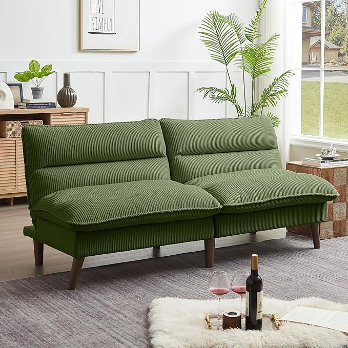 Futon Sofa Bed, 72" Small Couches for Small Spaces, Folding Love Seat Couch with Adjustable Back, Convertible Upholstered Sleeper Sofas for Living Room, Office, Apartment
