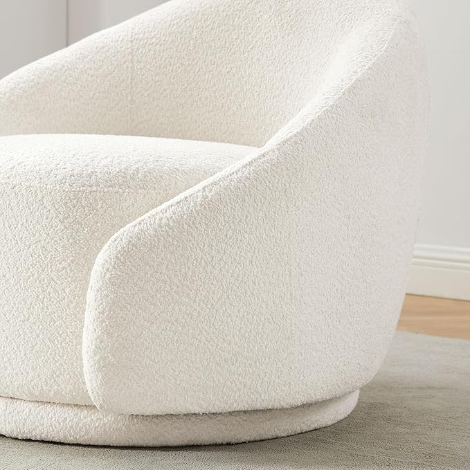 VANOMi Swivel Accent Chairs, Sherpa Round Swivel Barrel Chair with Armrest, Comfy Chair for Bedroom, Corner, Living Room, Apartment, White