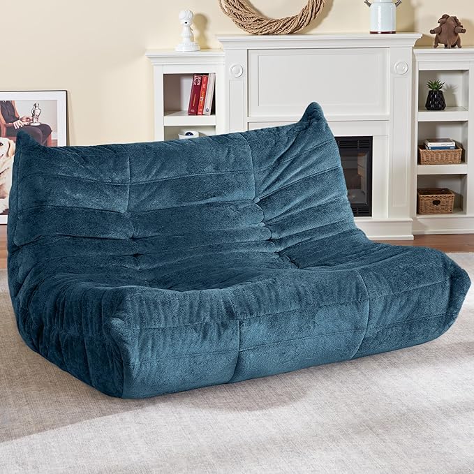 HABUTWAY Bean Bag Chair, Giant Bean Bag Chairs for Adults, Loveseat Fireside Chair, 2 Seater Lazy Bean Bag Sofa Memory Foam Couch for Living Room, Bedroom, Office (Navy Blue)