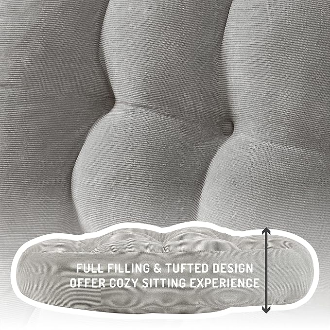 Meditation Floor Pillow Set of 2, Round Large Pillows Seating for Adults, Tufted Corduroy Cushion for Tatami Living Room, Grey, 22 Inch