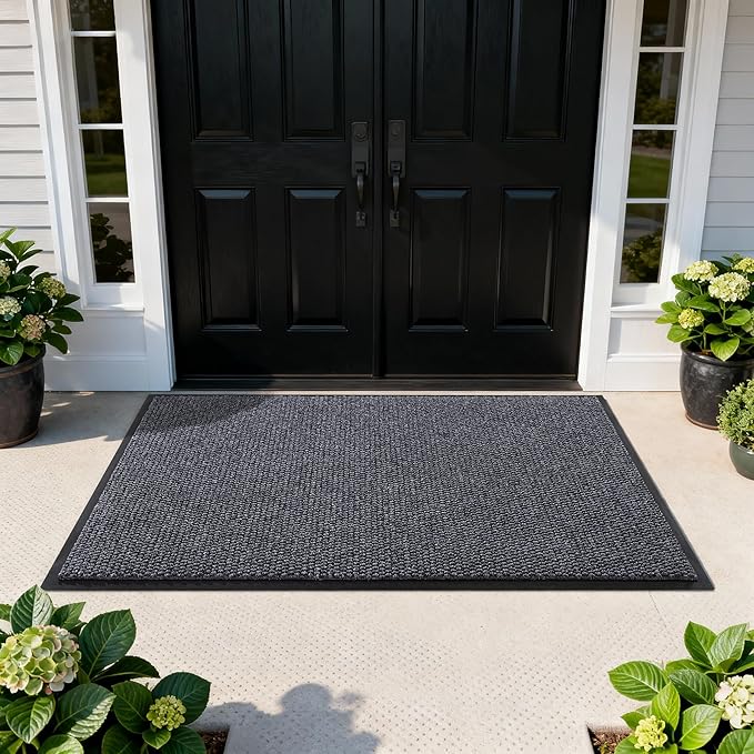 Yimobra Doormat Outdoor Indoor Entrance 47 x 32, All-Season All-Weather Front Door Mat, 100% Waterproof Welcome Matt for Floor Garage Outside Entry, Stain and Fade Resistant,Gray White